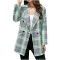 thumbnail image 2 of PiGOGI Women's Check Print Slim Lapel Button Pocket Blazer Jacket Casual office Coat Green 2XL, 2 of 7