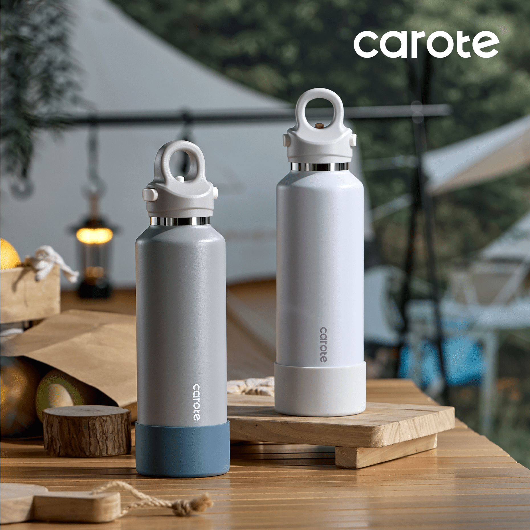 Carote Insulated Stainless Steel Water Bottle with Flip Lid, Leakproof Double Wall Vacuum Travel Tumbler, Reusable Cup for Hot & Cold Drinks, Purple Gray, 20oz, 2 Pack