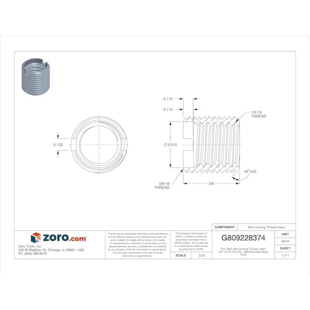 Manufacturer Varies Threaded Insert for Metal,PK5 313-8-PK5
