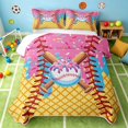 thumbnail image 2 of Manfei Cute Baseball Twin Quilt Set, Sport Twin Coverlet Set, Hot Pink Sky Blue Orange, Pink Reversible 2pcs, 1 Bedspread and 1 Pillowcase, 2 of 7