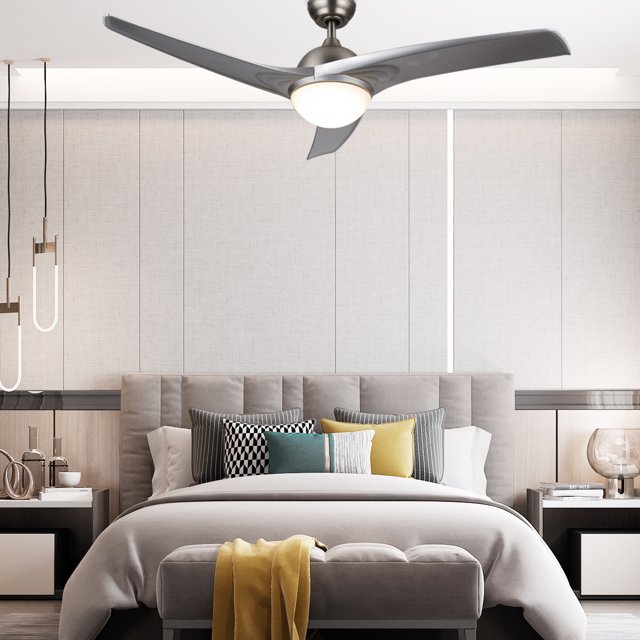 52" with Three Silver Color Reversible Blades Ceiling Fan w/ LED Light Brushed Nickel Finish (Full Remote Included)