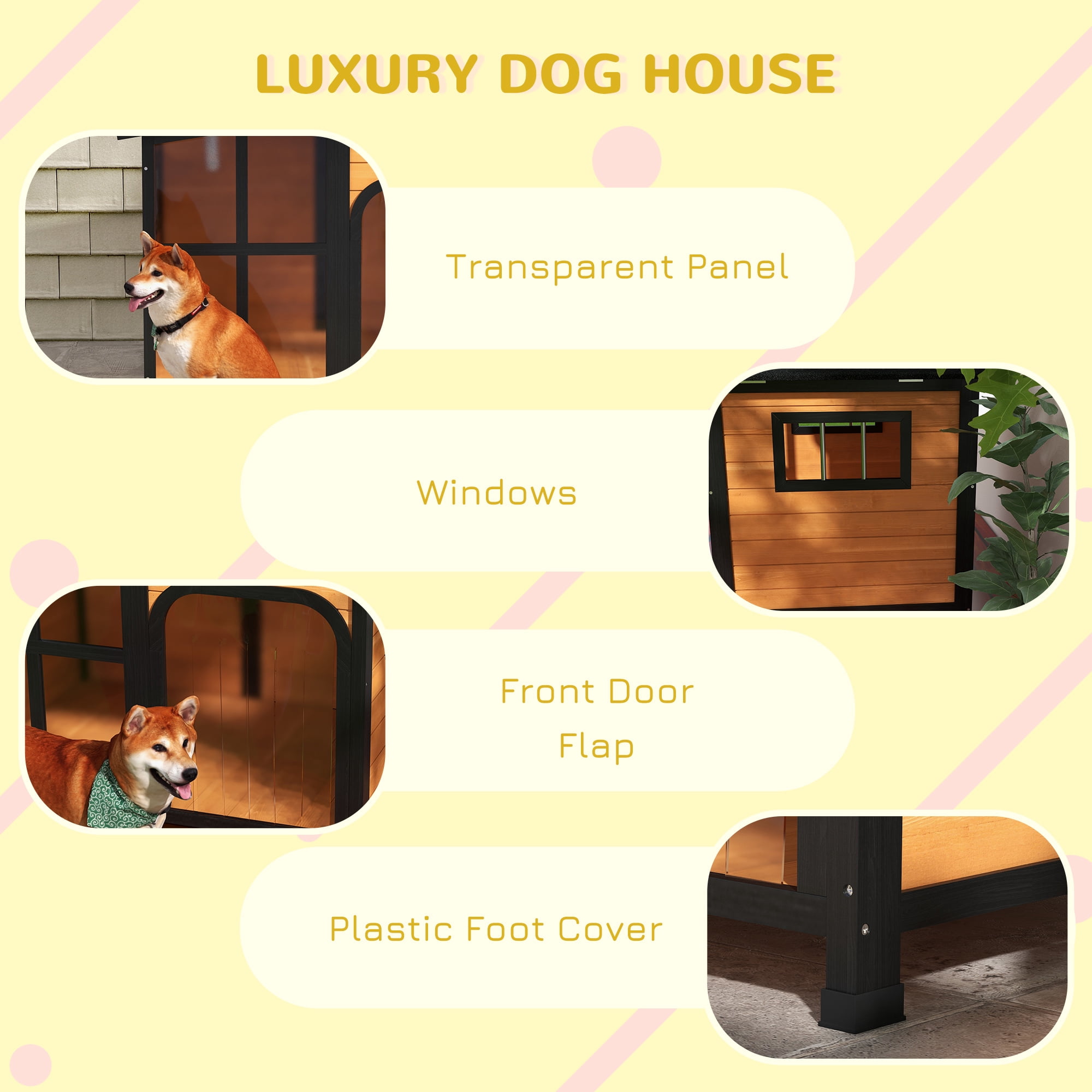 PawHut Giant Window Wooden Dog House for Large Dogs Outdoor & Indoor