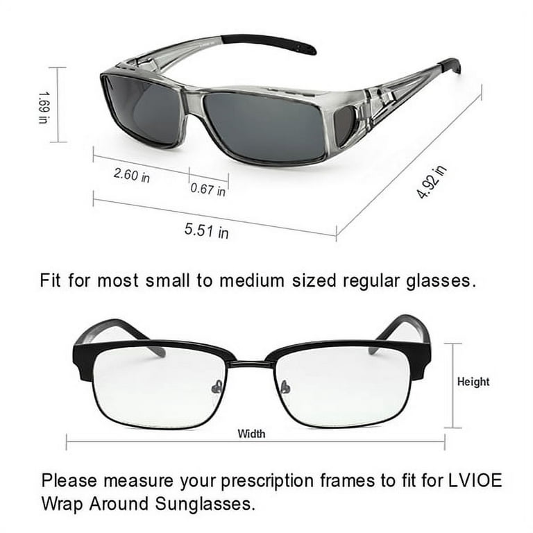 LVIOE Wrap Around Sunglasses, Polarized Lens Wear Over Prescription Glasses, Fit-Over Regular Glasses with 100% UV (White&Red), Adult Unisex, Size