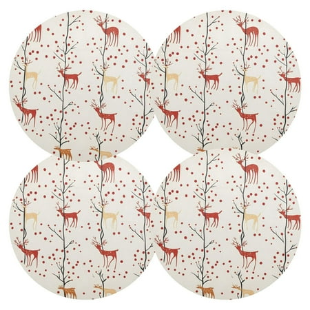 

joogoo Christmas Reindeer Round Plate Mats for Dining Table Placemat Set of 4 Holiday Decoration