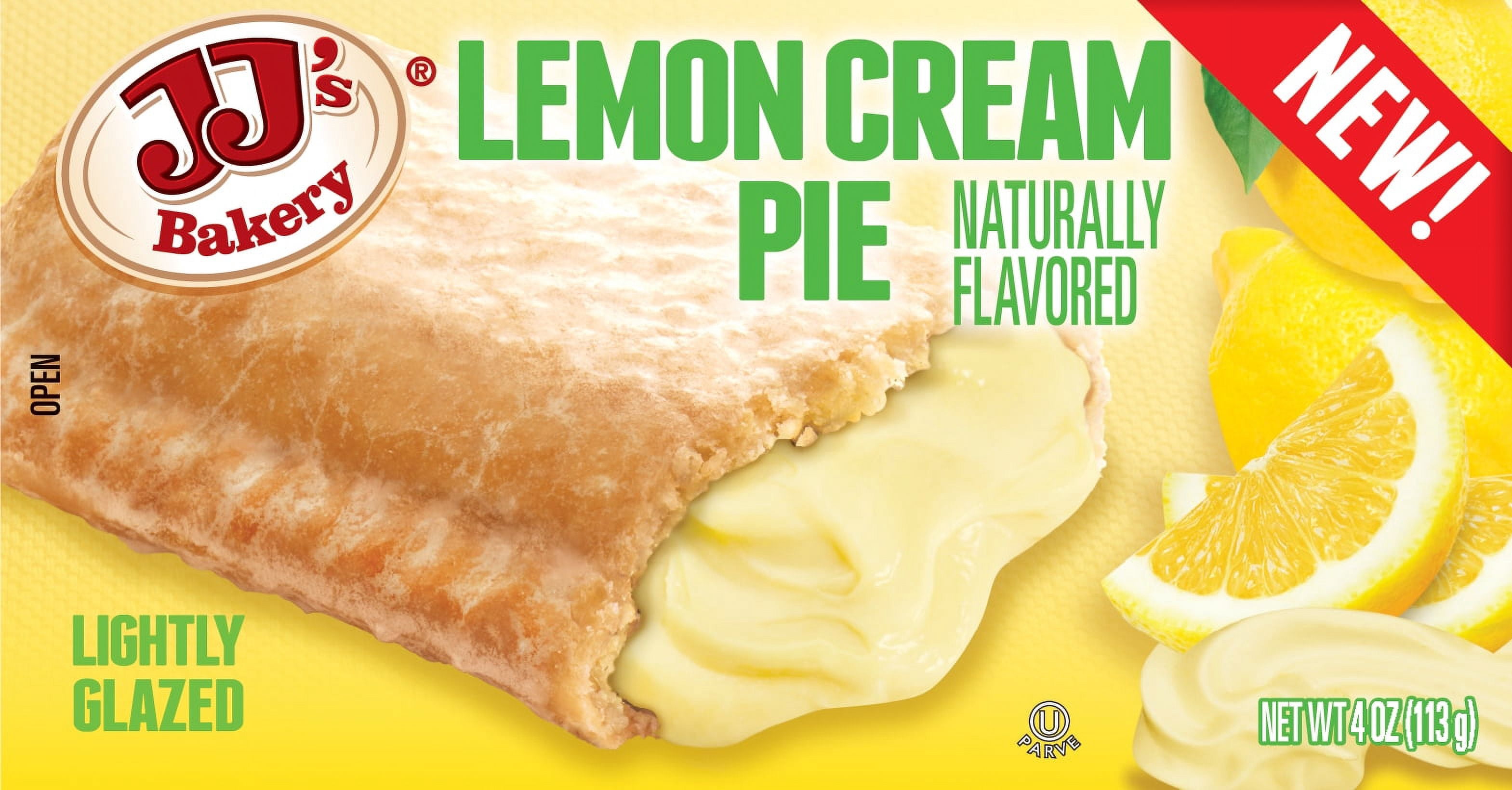 JJ's Bakery Lemon Cream Snack Pies, Individually Wrapped, Nut-Free, Kosher Parve, 4 oz, Pack of 12