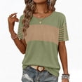 thumbnail image 4 of ClodeEU Women's Color Block Crew Neck Short Sleeve T-Shirt,Casual Loose Fit Tee Army Green,Women's Plus L, 4 of 5