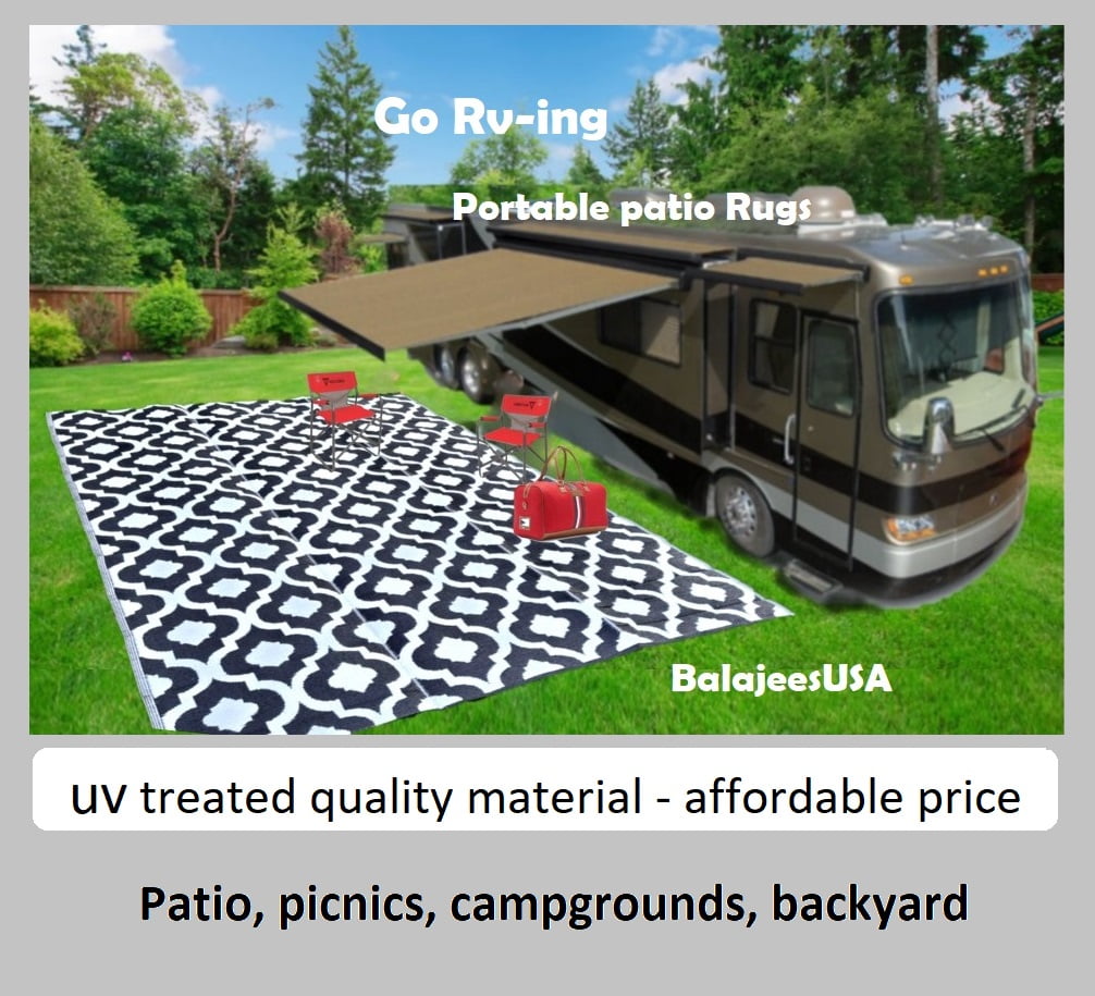BalajeesUSA Outdoor rugs Plastic straw patio rugs-9 by 12 feet. Grey Teal  reversible mats waterproof rv camper mats patio rugs Clearance.7025 