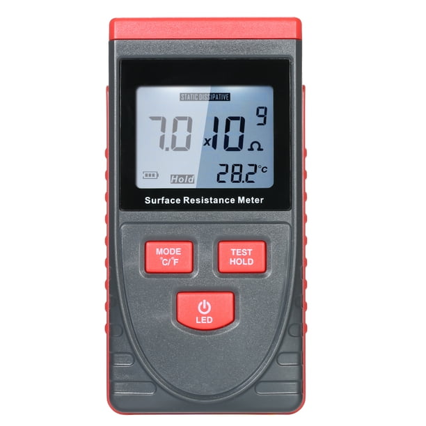 Medidor de resistenciaMedidor de resistencia de superficie portátil Probador de resistencia de aislamiento antiestático con pantalla LCD Medición de temperatura y función de retención de datos Irfora Medidor de resistencia