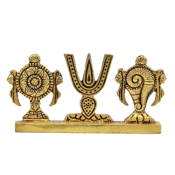 AargKraft™ Brass Shankh Chakra Namah Height 2 Inches | Shankha Chakra Tilak Shankha Gada Padma Padmanabha Swami Vishnu for Home & Office