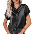 thumbnail image 3 of Button Front Blouse Top,V Neck Blouse Short Loose Short Top Blouse Short Sleeve Blouse Professional Grade, 3 of 5