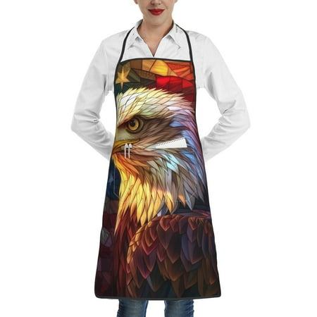 

Matuu Geometric American Bald Eagle for Adjustable Cooking Aprons for Women with Pockets Kitchen Aprons for Men Water and Oil Resistant