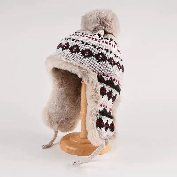 Women's Knit Bobble Hat, Slouchy Beanie with Pom Pom, Double Layer Winter Hat, Warm Fleece Lined Beanie, Cold Weather Knit Cap, Soft Stretchable Beanie, Winter Fashion Accessory - Beige