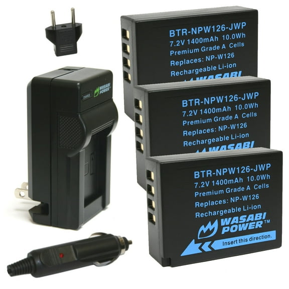 Wasabi Power Battery (3-Pack) and Charger for Fujifilm NP-W126, NP-W126S