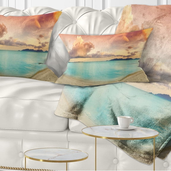 Designart Tropical Colorful Sunset with Pond - Landscape Printed Throw Pillow - 12x20