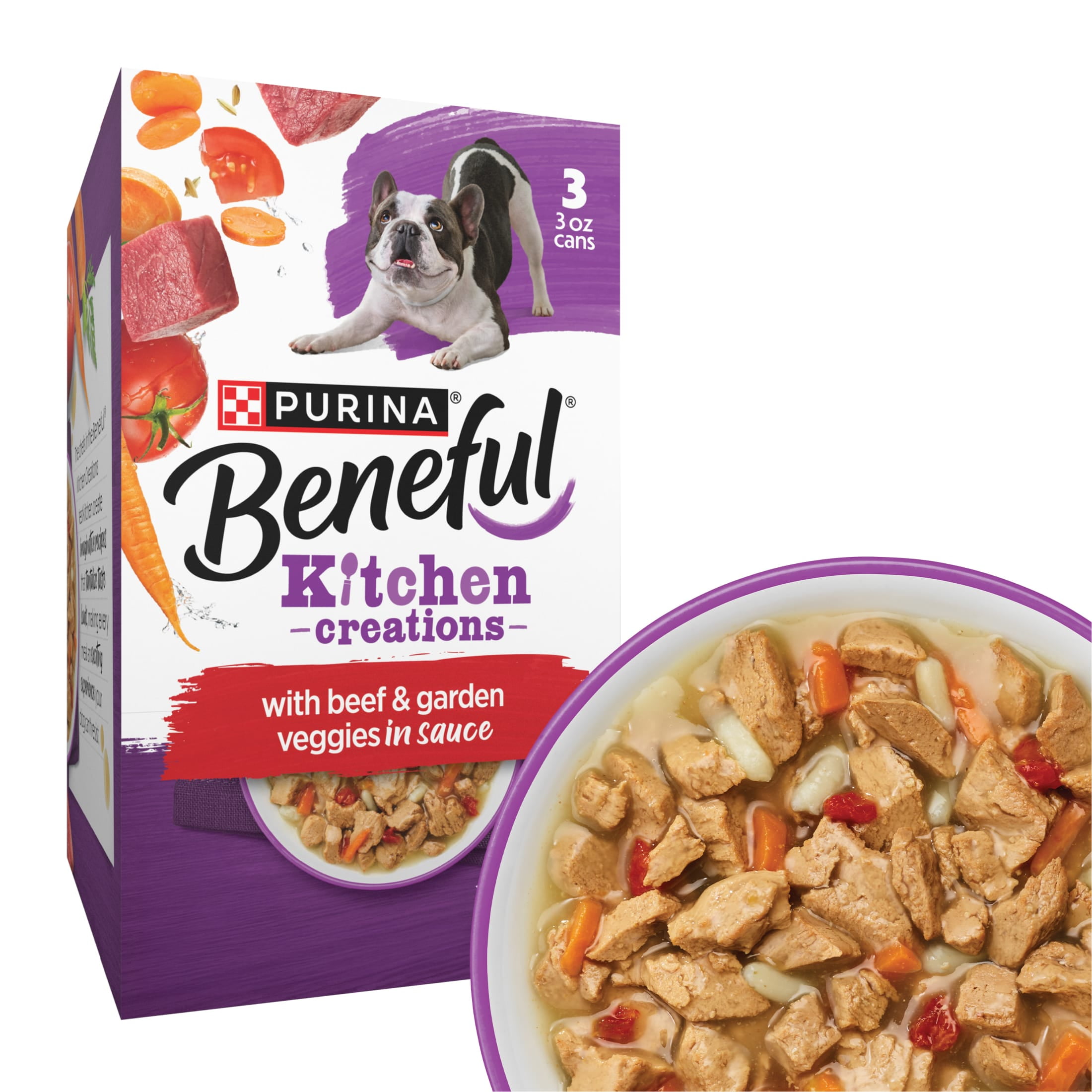 (4 pack) Purina Beneful Kitchen Creations With Beef and Garden Veggies in Sauce Wet Dog Food, 3 oz, 8 Pack
