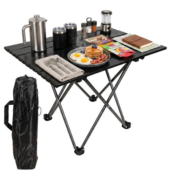 PinkSheep Folding Camping Table, Carbon Steel Portable Outdoor Picnic Grill Table with Storage Bag, Black, 22.44" x 16.14