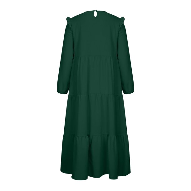 Autumn Linen Maxi Dress for Women Long Sleeve Crewneck Ruffle Long Dress  Casual Loose Cute Pleated Tiered Flowy Dress - Walmart.ca
