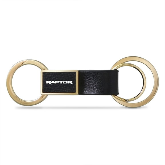 Ford F-150 Raptor Black Leather insert Golden Metal Leather Strap Key Chain