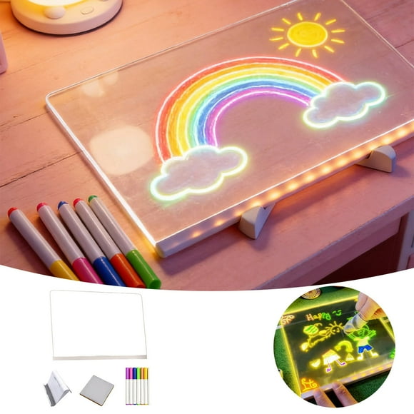 ERK Tableau à Dessin Lumineux LED Tableau d'Écriture Transparent pour Enfants Bricolage Papeterie Alimenté par USB Tableau de Messages Lumineux 1ml