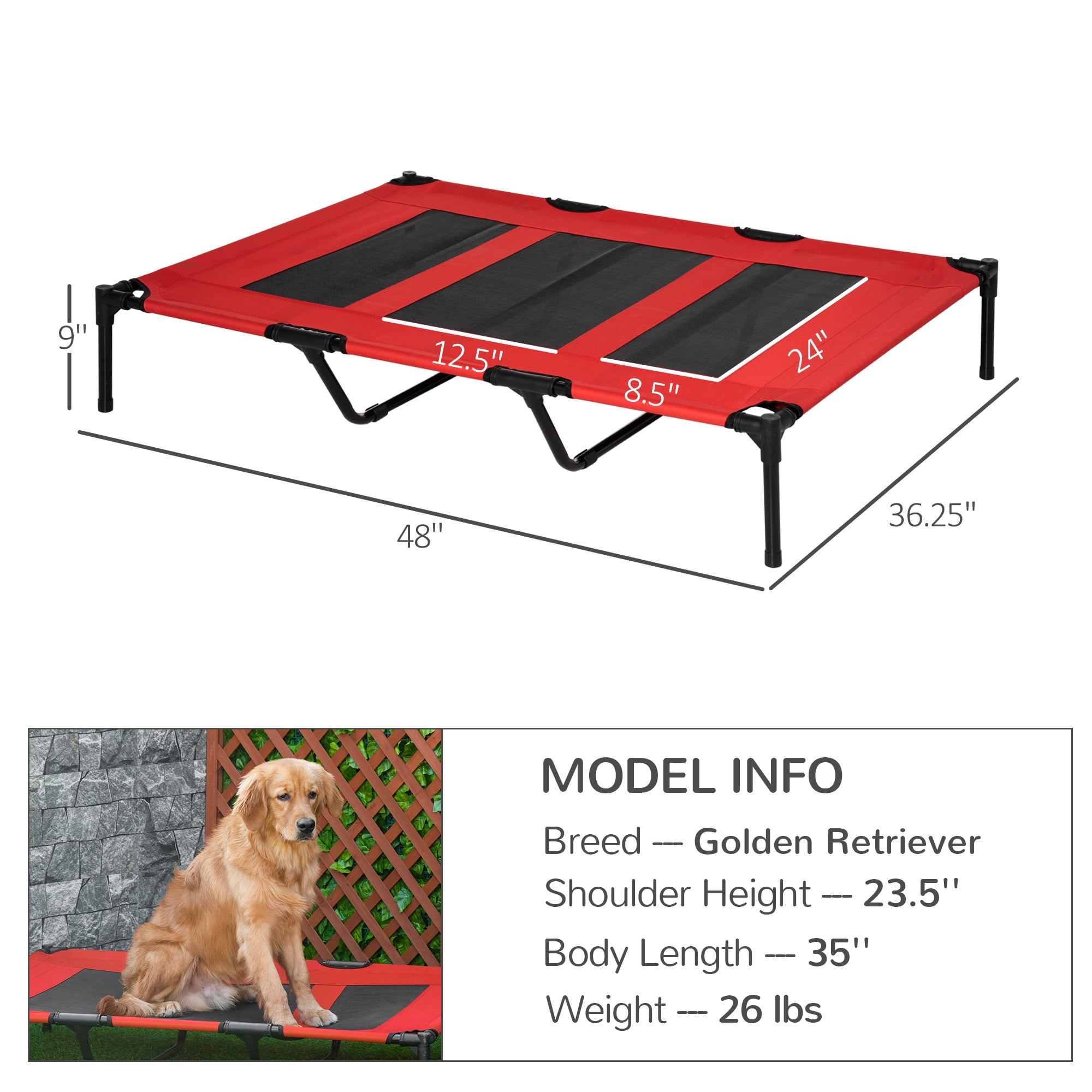 Elevated Breathable Dog Bed Portable Pet Cot w/ Carry Bag Metal Frame Breathable Mesh Indoor and Outdoor