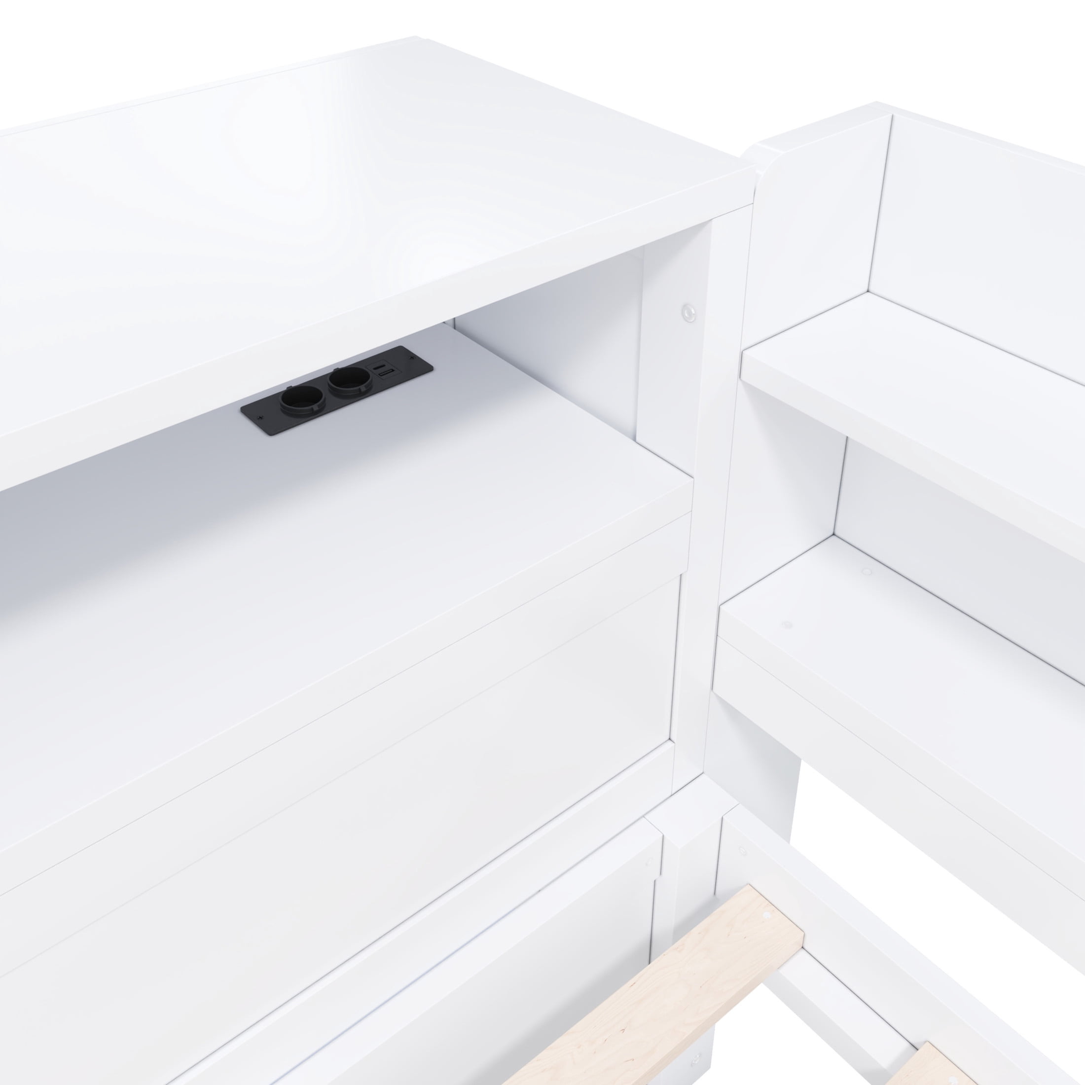 Noble House Arvion Full Size Wood Daybed with 7 Storage Cabinets, Built-in Shoe Rack and USB Charging Port, White