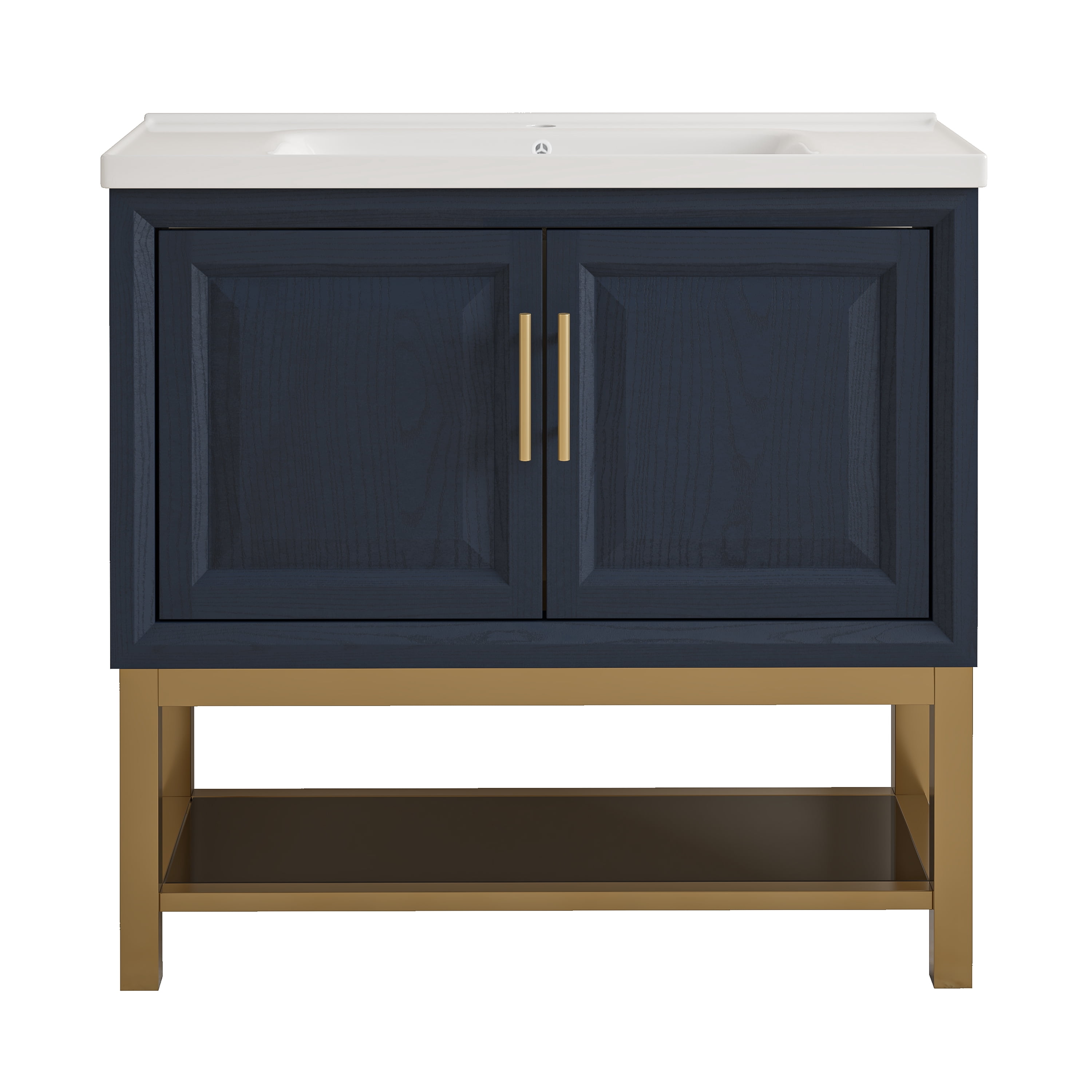 JoyRiver 36" Freestanding Bathroom Vanity with Ceramic Basin, Double-Door Storage & GRC Moisture-Resistant Material – No Faucet, Blue