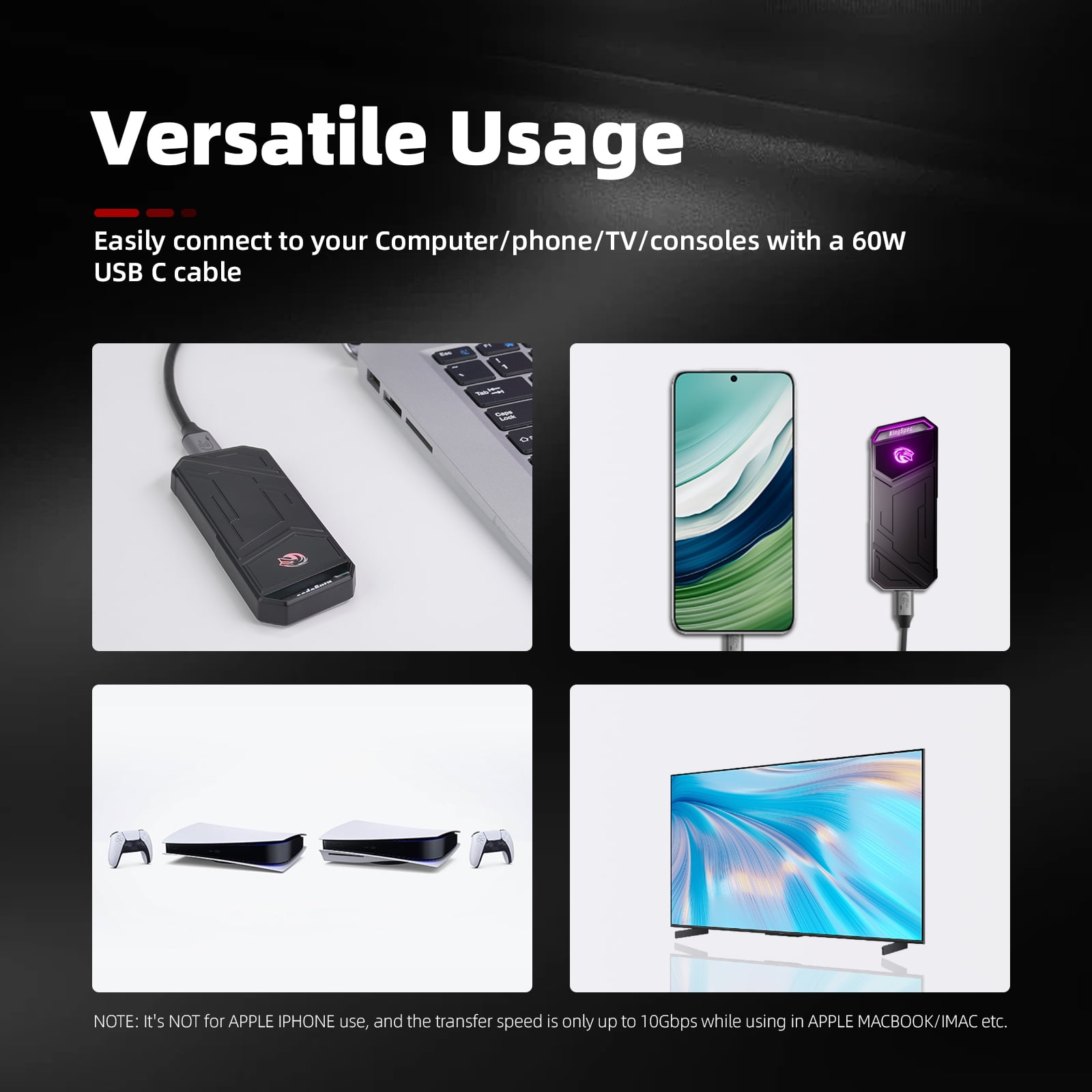 KingSpec Z5 512GB External Portable Solid State Drive USB3.2 Gen2x2 SSD - 2100MB/s, with RGB Light, Zinc Alloy Case Compatible with Mobile Phone/PS4/Laptop/TV/PC