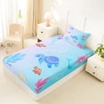 thumbnail image 4 of Erosebridal Cute Sea Turtle Twin Sheet Sets, Cartoon Coral Bedding, Pink Blue, 3pcs, 4 of 5