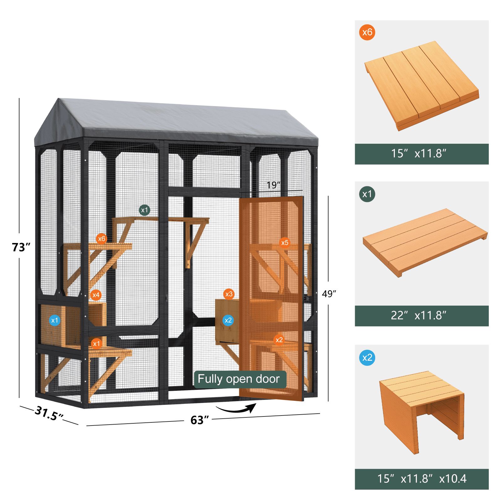 OVEXIR 72” Catio Outdoor Cat Enclosure, Large Cat Catio for Multiple Cats, Outdoor Cats Enclosure with Waterproof Cover, Black & Yellow