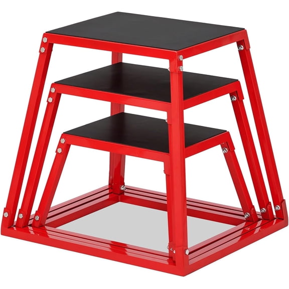 Plyometric Jump Boxes Set, Heavy-Duty Steel Plyo Box with Non-Slip Rubber Top, Jumping Box Platform Conditioning Strength Training, Jump Platforms Step Up Boxes