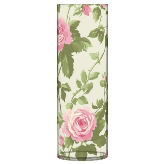 Plastic Vase 11.8 x 3.9 Inch Vase Transparent Non-Breakable Plastic Ornamental Culture Bottle Storage Jar Modern Family Wedding Decoration Pretty Pink Rose
