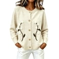 thumbnail image 2 of Sweater for Women Floral Embroidered Cardigan Button Down Crew Neck Long Sleeve Casual Sweater, 2 of 5