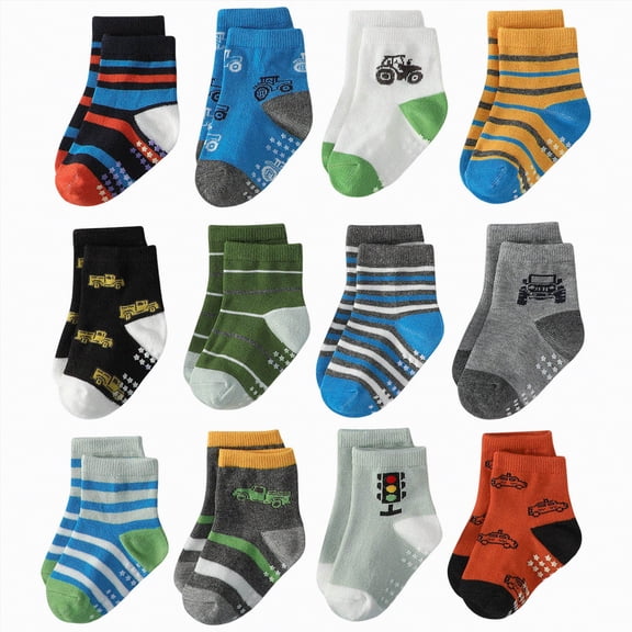 TOWED22 Toddler Boys Girls Athletic Socks Multi Pack, Cushioned Crew Socks for Everyday Play, Fun Colorful Patterns Orange,7Y