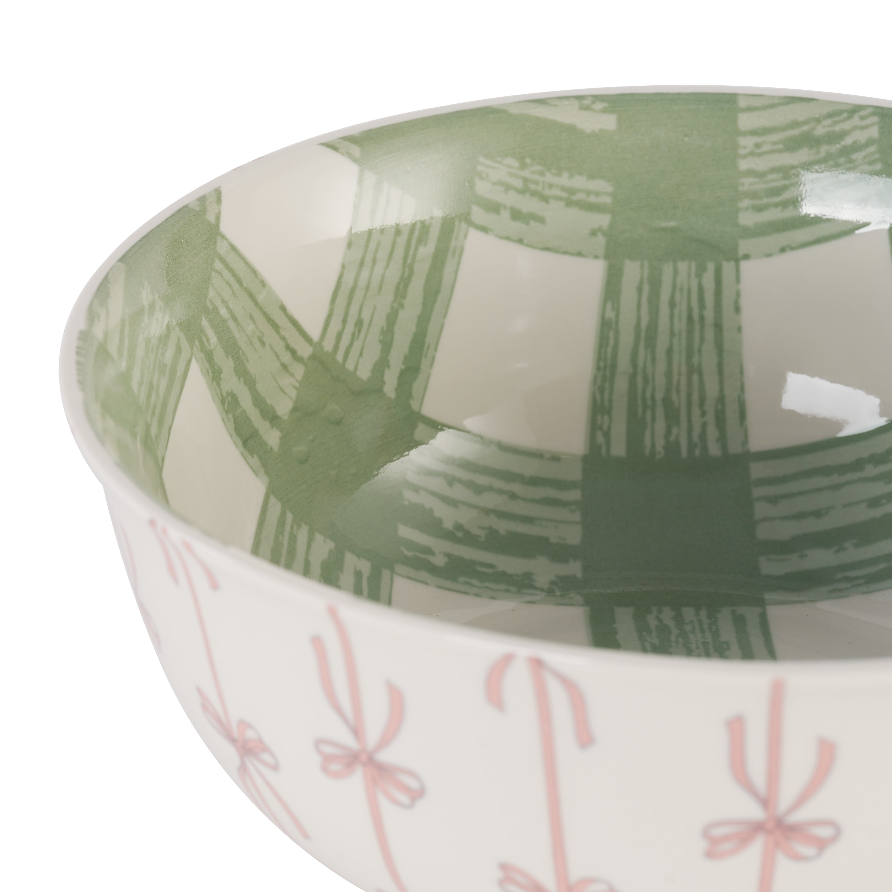 Way to Celebrate Ceramic Easter Large Serving Bowl with Bows and Checks