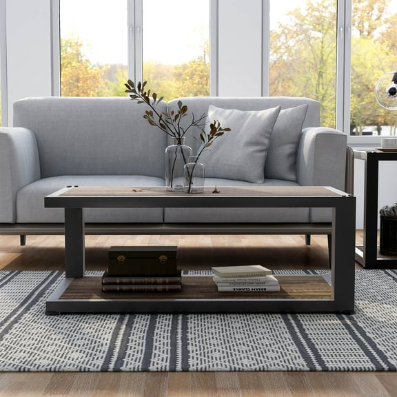 Furniture of America Elto 1-Shelf Metal Sand Black and Dark Walnut Coffee Table