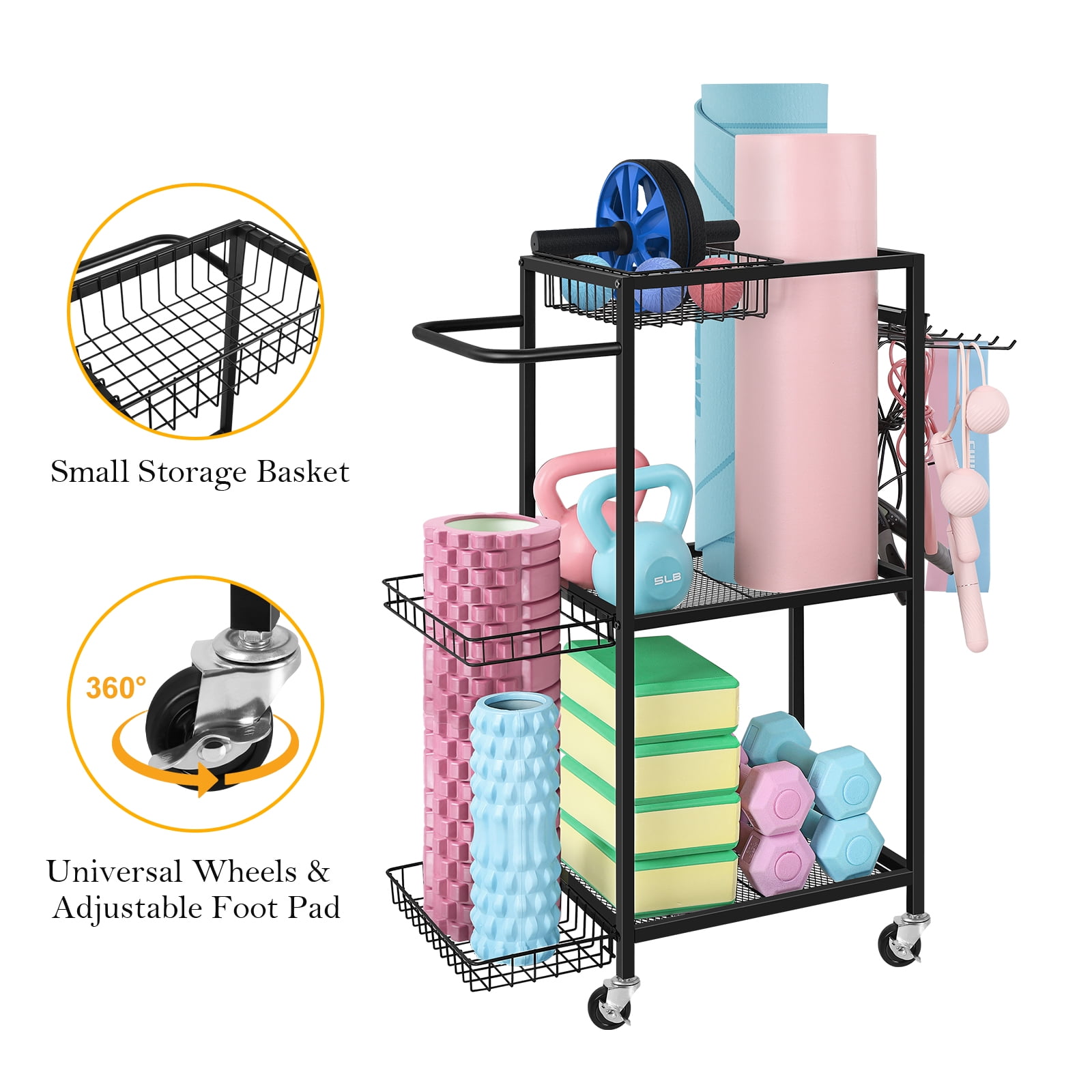 Dumbbell Rack with Yoga Mat Storage - 4-in-1 Metal Workout Equipment Organizer for Home Gym, Black