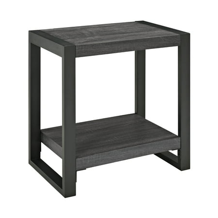 Walker Edison Industrial Wood and Metal End Table - Charcoal