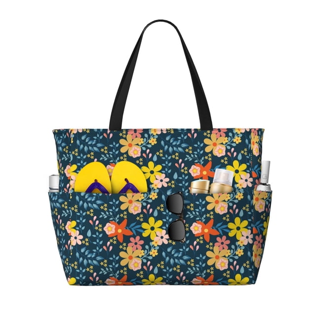Fotbe Blue Floral Bolsa de Viaje para Playa - Resistente al Agua, Bolsa Tote de Gran Capacidad y Ligera con 7 Bolsillos para Mujeres y Hombres