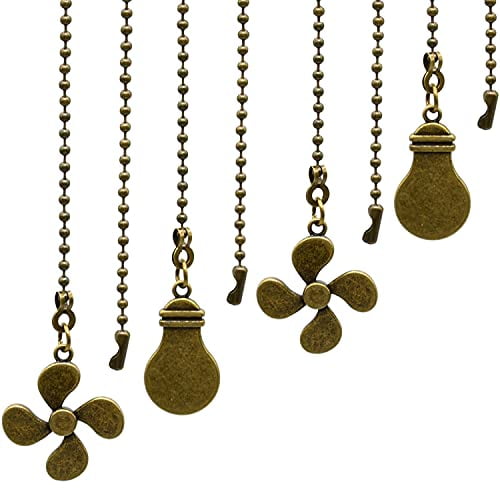 Ceiling Fan Pull Chain Set - 4 Piece Bulb and Fan Pattern Extension Pendant,12 Inch Extender With Ball Connector (Antique Bronze)