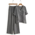 thumbnail image 7 of Xdegoge Two Piece Linen Sets for Women 3/4 Sleeve V Neck Matching Set with Pockets Shirts and Wide Leg Lounge Pants Beach Vacation Breathable Outfits, 7 of 7