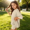 thumbnail image 6 of KVPLBQFD Girls 2 Piece Summer Outfits Kids Oversized Side Split Short Sleeve Shirts Matching Biker Shorts Lounge Set Indoor Lightweight Teen Girl Clothes, 6 of 6