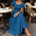 thumbnail image 4 of Bxsruta Womens Maxi Dresses Square Neck Puff Sleeve Smocked Flowy Casual Sundress, 4 of 7