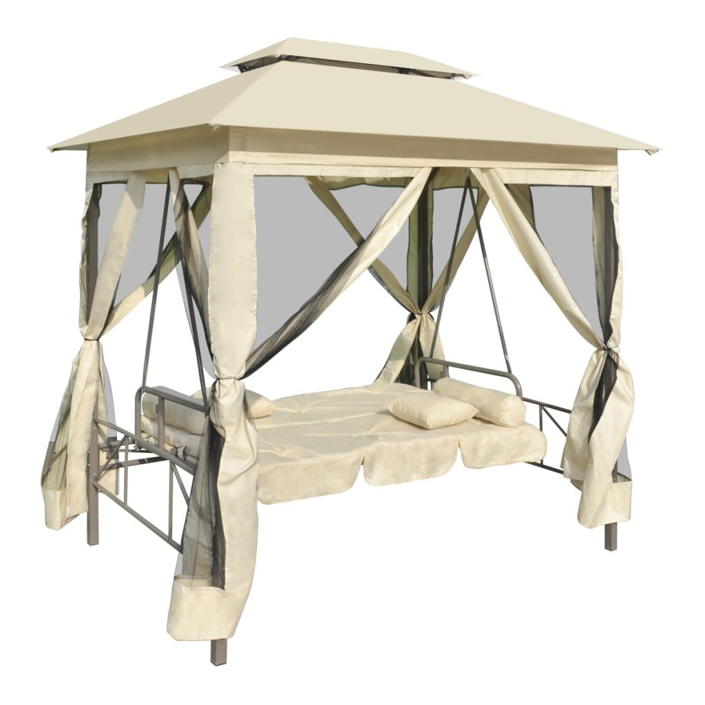 Anself 2-Person Gazebo Swing Chair Patio Daybed with Canopy, Mesh Walls with Corrosion-Resistant, Hook & Loop Fasteners Cream White - image 5 of 7