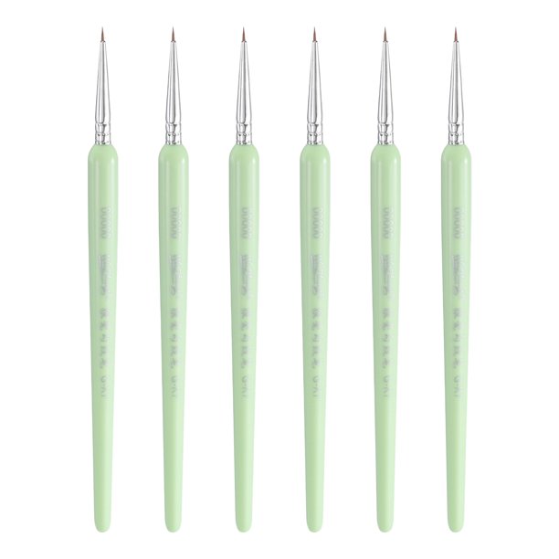 Uxcell 6 piezas de pinceles de detalle de 5 mm, pincel miniatura para pintura en acuarela y acrílico (00000#), verde