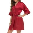 thumbnail image 6 of WTXUE Night Gown And Robe Sets Silk Pajamas Short Kimono Robe Silky Satin Bathrobe Bride Bridesmaids Getting Ready Sleepwear Soft Nightgown Short Sleeve Nightgowns Night Gown Soft Comfy Red S, 6 of 6