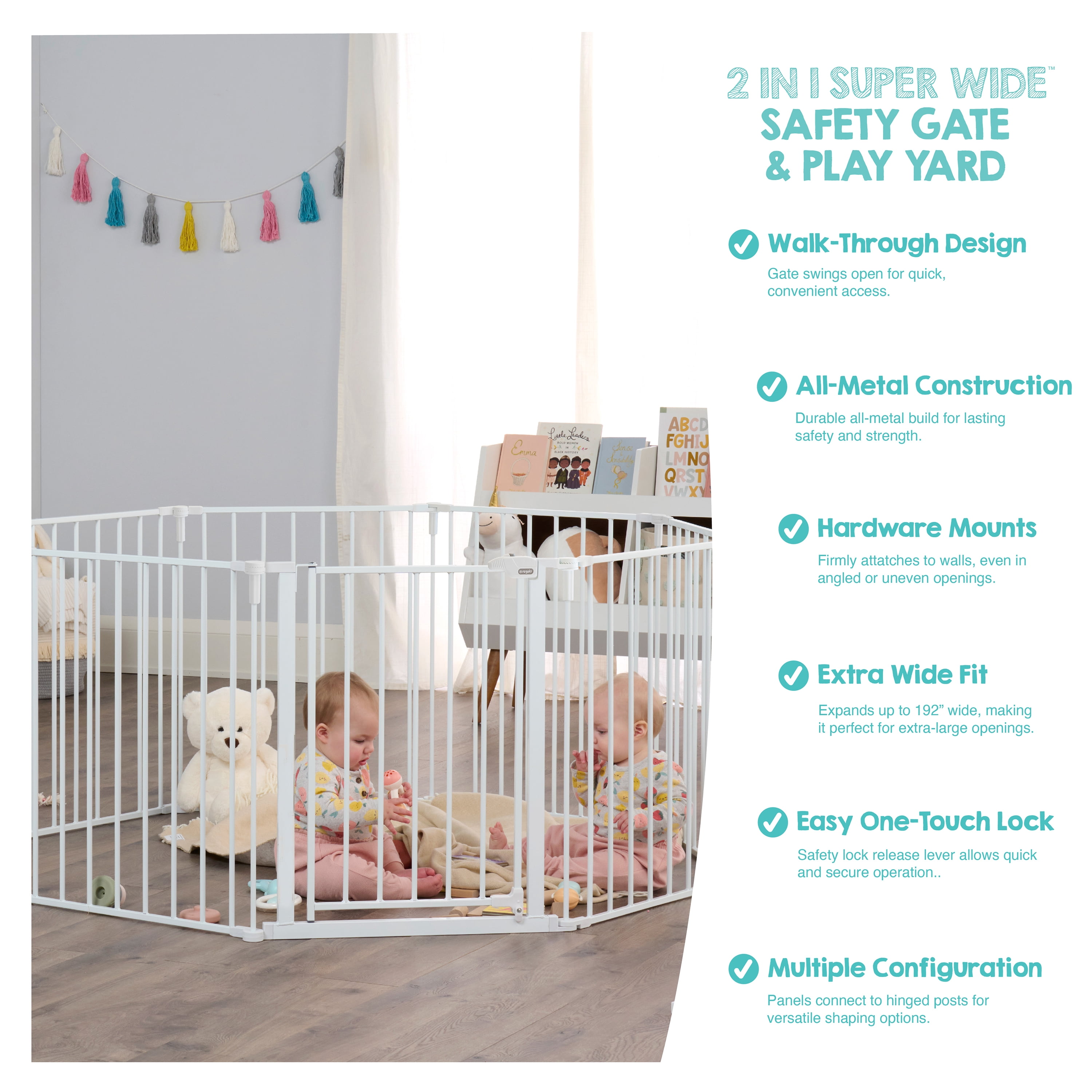 Regalo 194 Inch Super Wide Adjustable Baby Gate and Play Yard for Ages 6 to 24 Months
