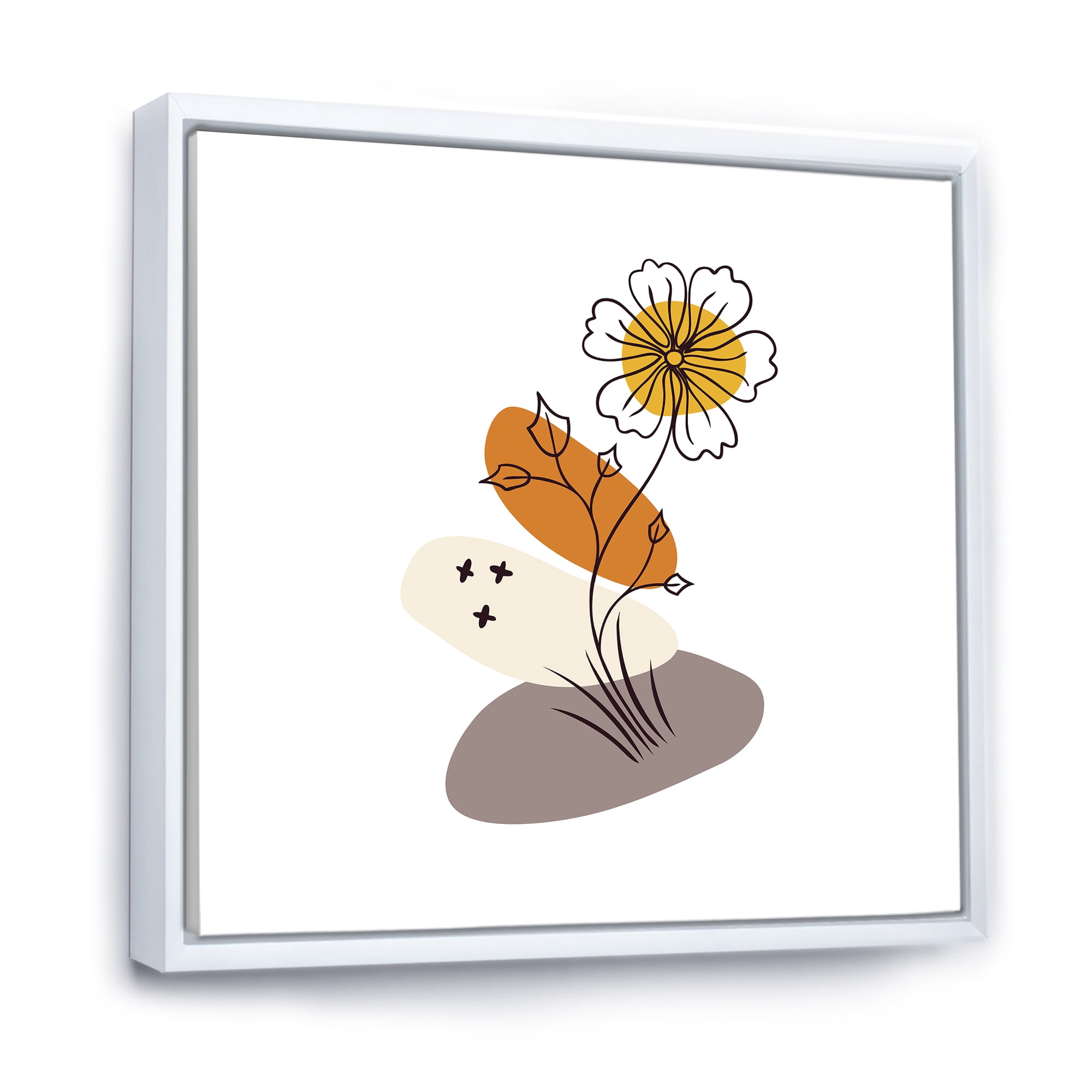 Designart 'Abstract Minimal Shapes Under Flowers I' Modern Framed Canvas Wall Art Print