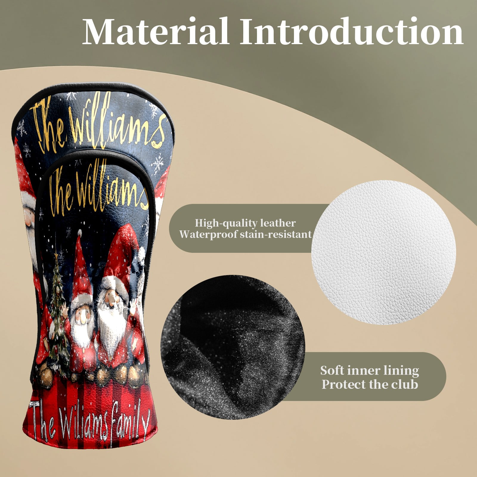 Golf Club Head Covers Cute Christmas Dwarf Waterproof Leather Golf Head Covers for Men Women Driver Head Cover Fairway Headcover for Golf Lovers