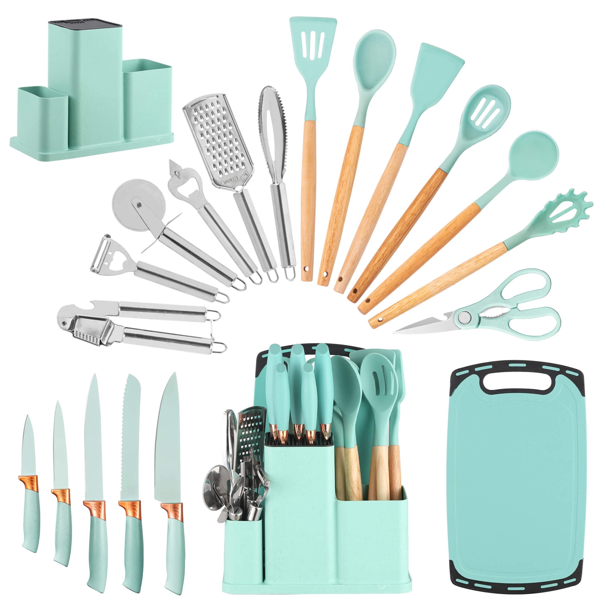 HEESEM 20 Pcs Silicone Stainless Steel Cooking Utensils Set -Multifunctional Kitchen Utensil Set - Green