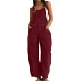 thumbnail image 2 of Puntoco Pants for women Corduroy Overalls for Women Barrel Wide Leg Bib Corduroy Pants Women Adjustable Romper Jumpsuit with Pockets Wine 10(XL), 2 of 9